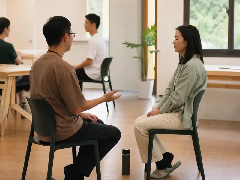 兩個人對坐，練習用聲音帶催眠